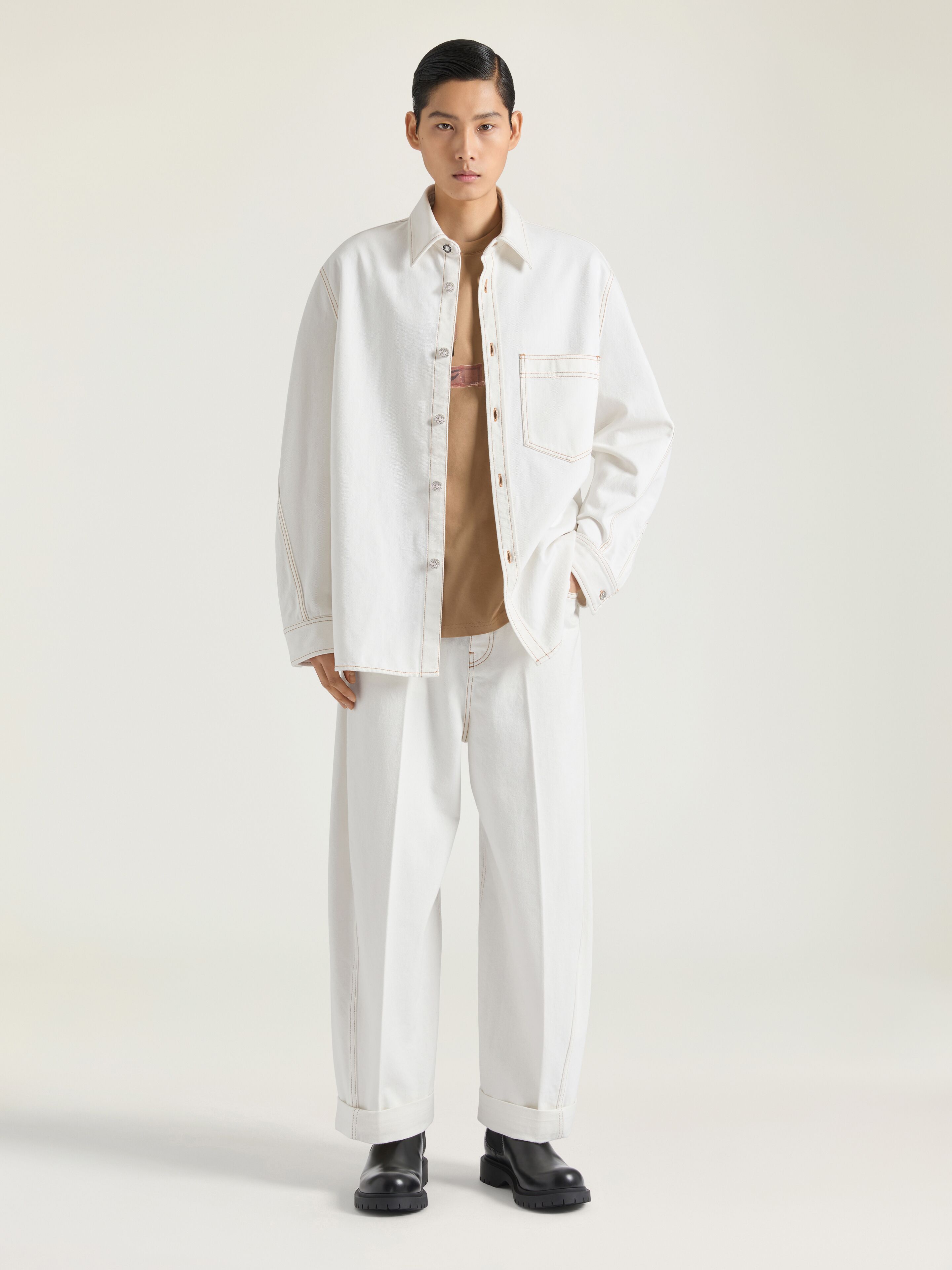 Couture Seam overshirt in white denim